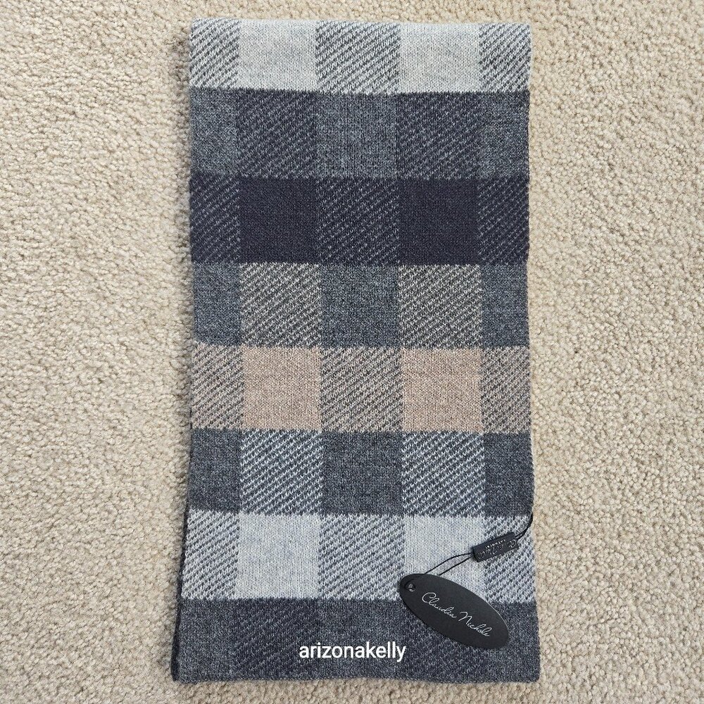 NWT Merino & Cashmere Knit Scarf Grey, Black & Tan Alashan Claudia Nichole